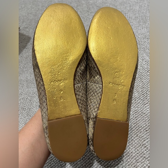 COACH Carrie Animal Snake Print Leather Loafer Flat Shoe Gold Metallic Lizard 7 - Picture 5 of 9